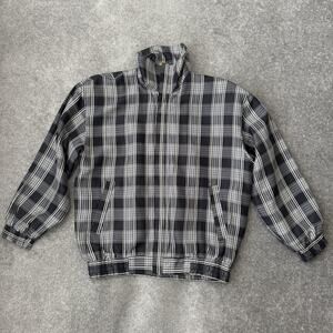 Vintage Fuda International Jacket Womens Small Black White Plaid Silk Bomber 90s